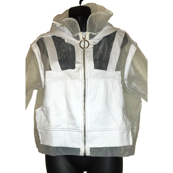 Fashion Nova White Muse Hoodie Sz S Sheer Boxy Jacket Space Futuristic New NWT S - Picture 2 of 16